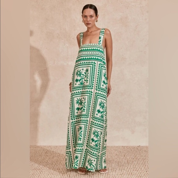 Mon Renn Losas Maxi Dress in Emerald Tile Size M - Picture 9 of 9